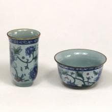 Čínská porcelánová miska s čichátkem - modrá s květy —