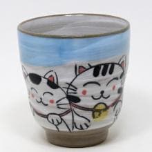 Japonská keramická miska YUNOMI THREE CATS 210 ml - modrá - NOVINKA —